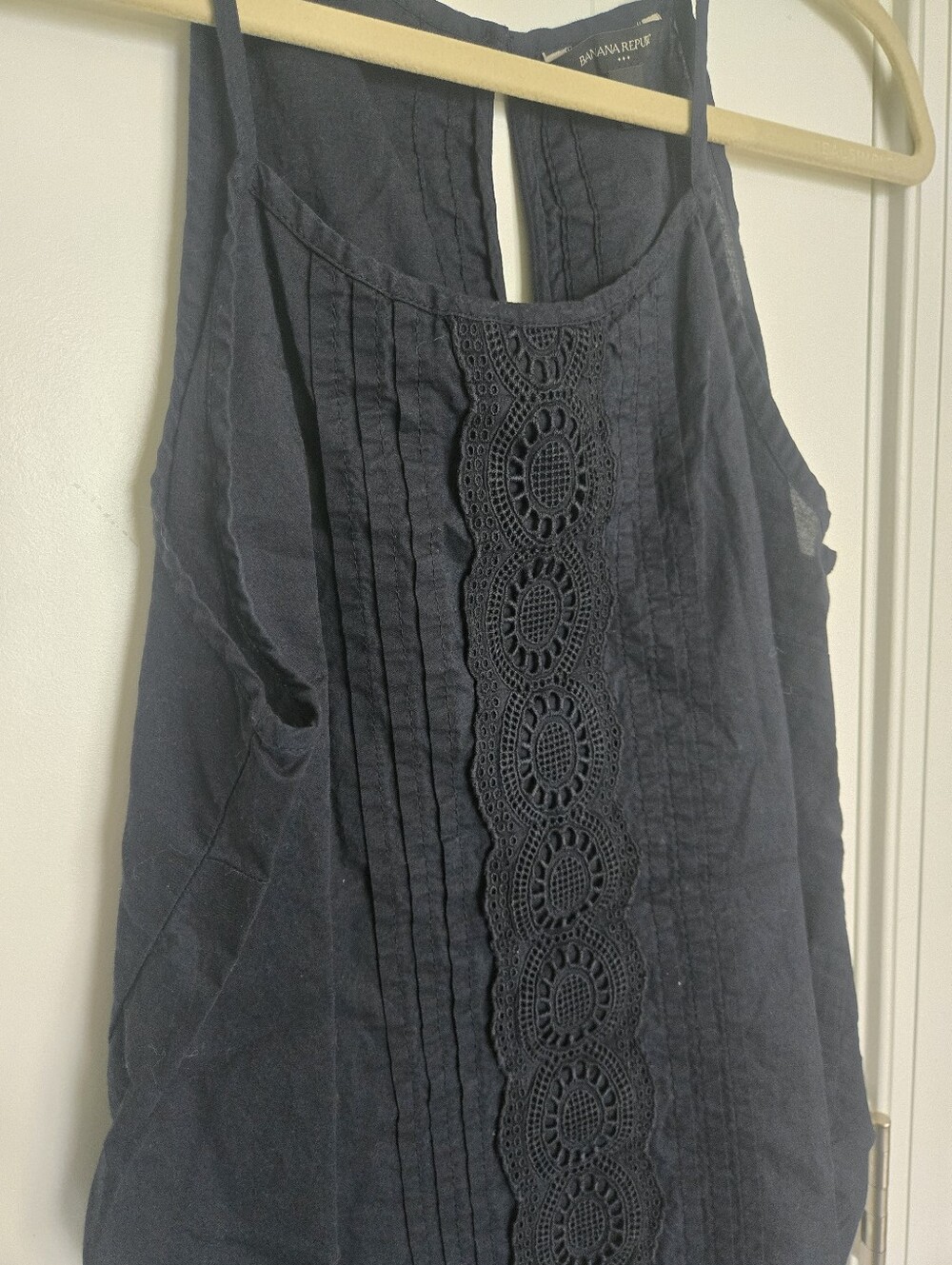 Women's Navy Crochet-Front Tank Top